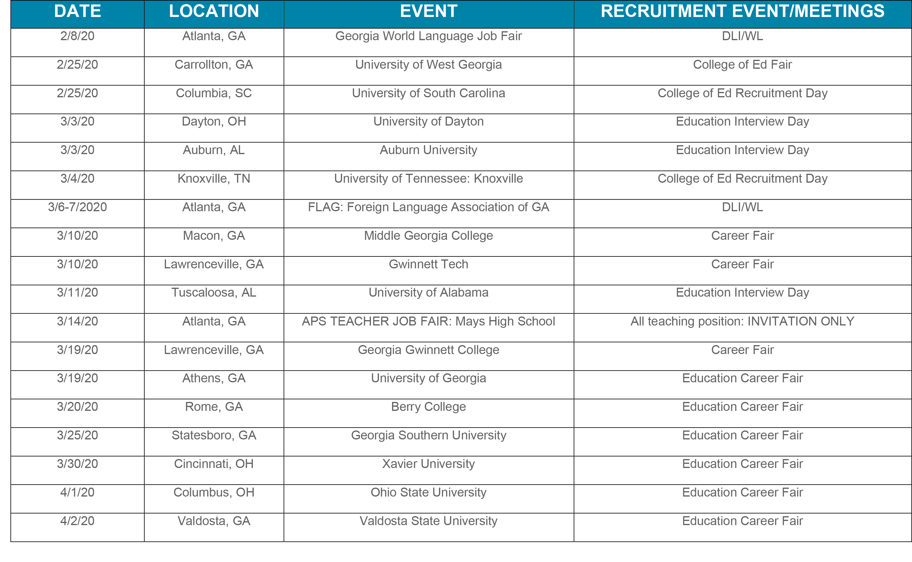 Recruiting Schedule | APS Human Resources